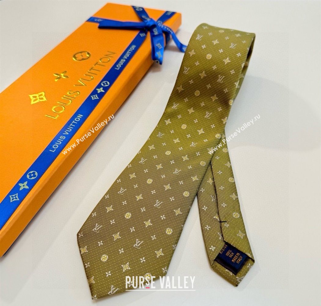 Louis Vuitton Mens Monogram Double Dots Silk Tie Yellow 2025 LV111203 (XMN-251112018)