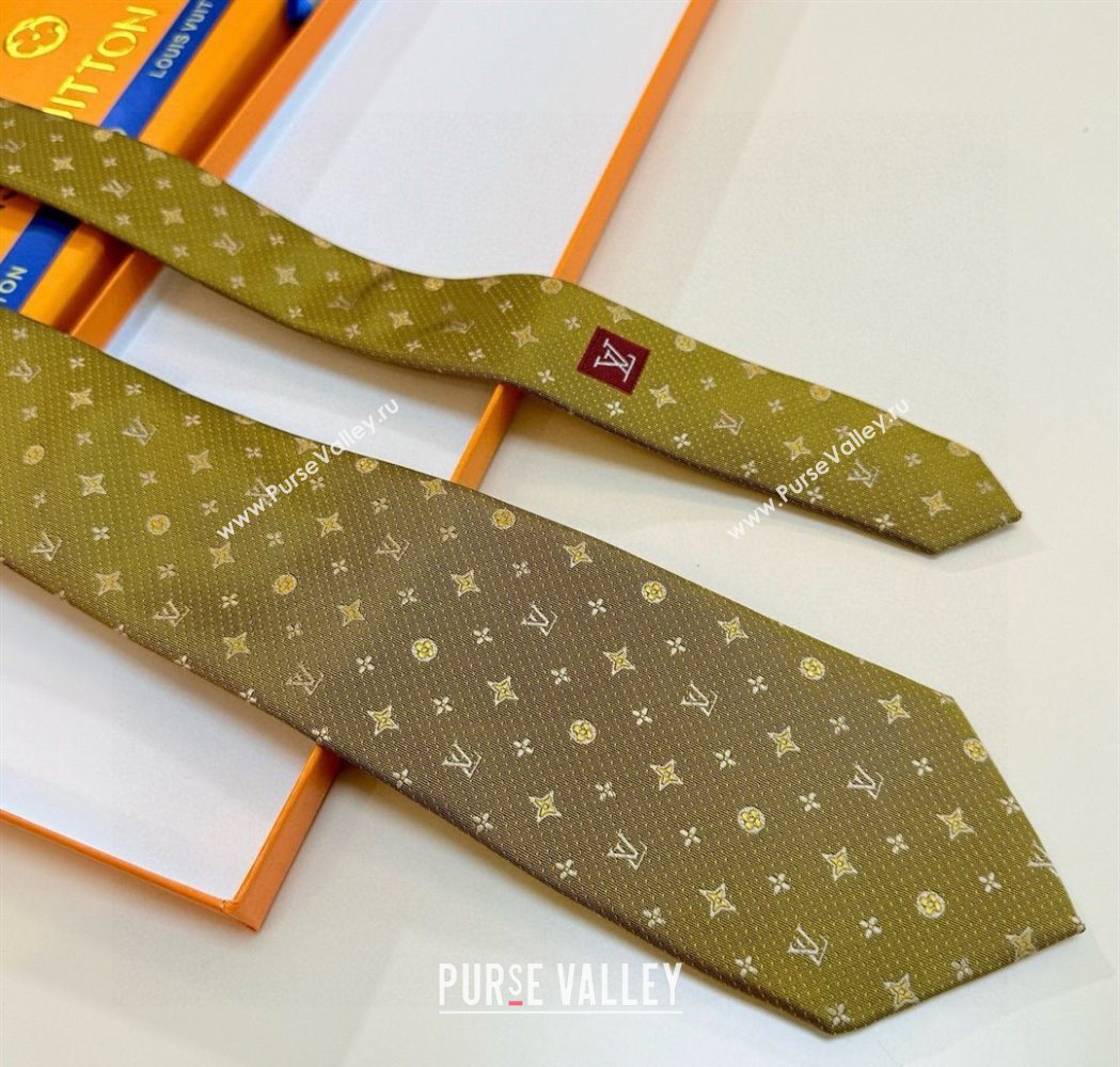 Louis Vuitton Mens Monogram Double Dots Silk Tie Yellow 2025 LV111203 (XMN-251112018)