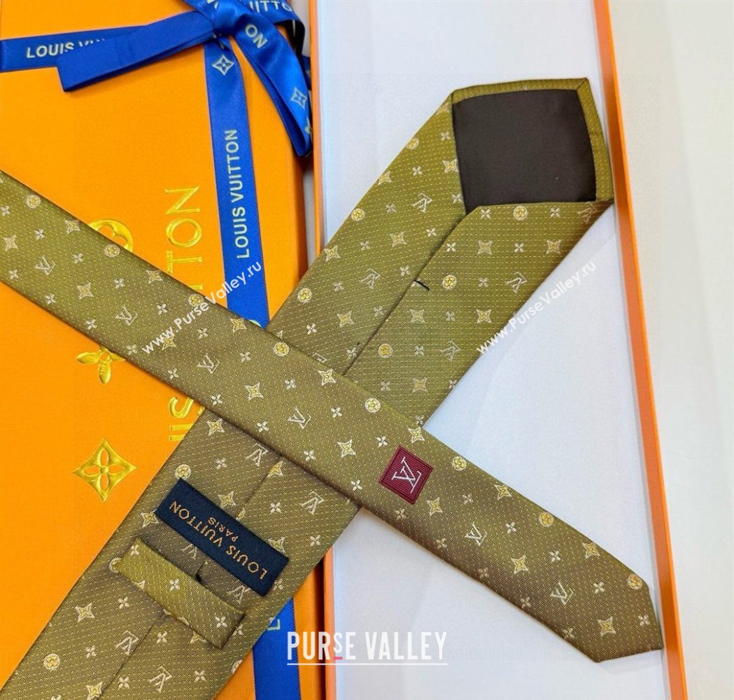 Louis Vuitton Mens Monogram Double Dots Silk Tie Yellow 2025 LV111203 (XMN-251112018)