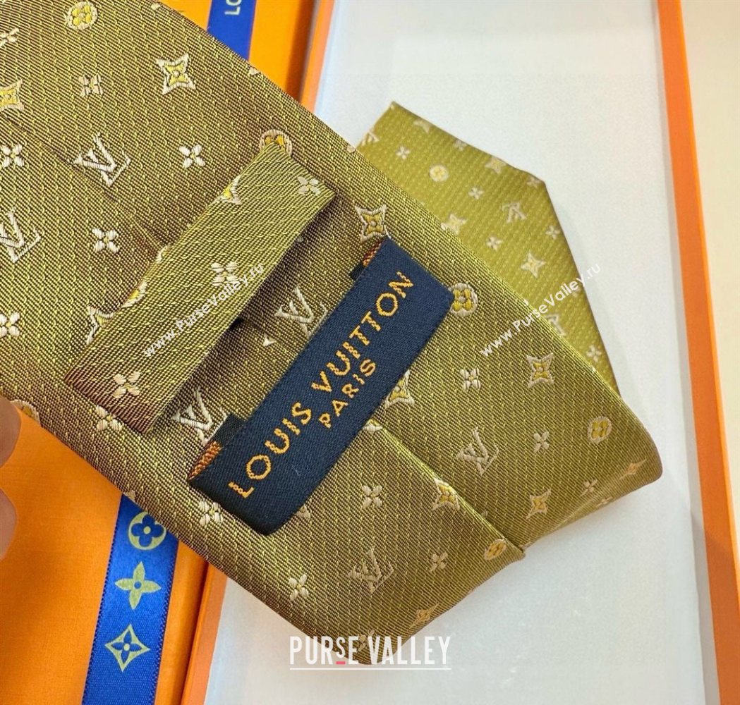 Louis Vuitton Mens Monogram Double Dots Silk Tie Yellow 2025 LV111203 (XMN-251112018)