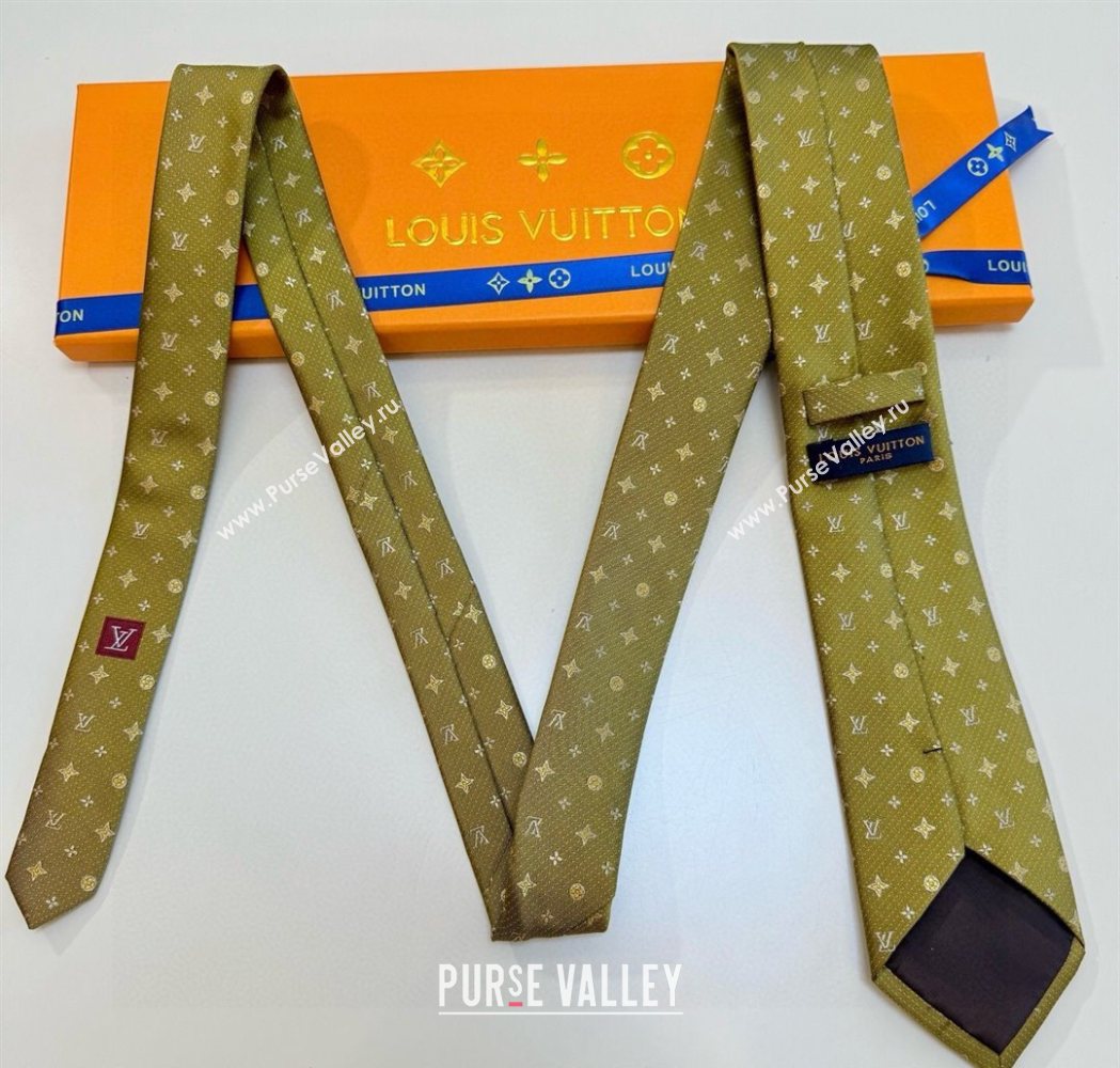 Louis Vuitton Mens Monogram Double Dots Silk Tie Yellow 2025 LV111203 (XMN-251112018)