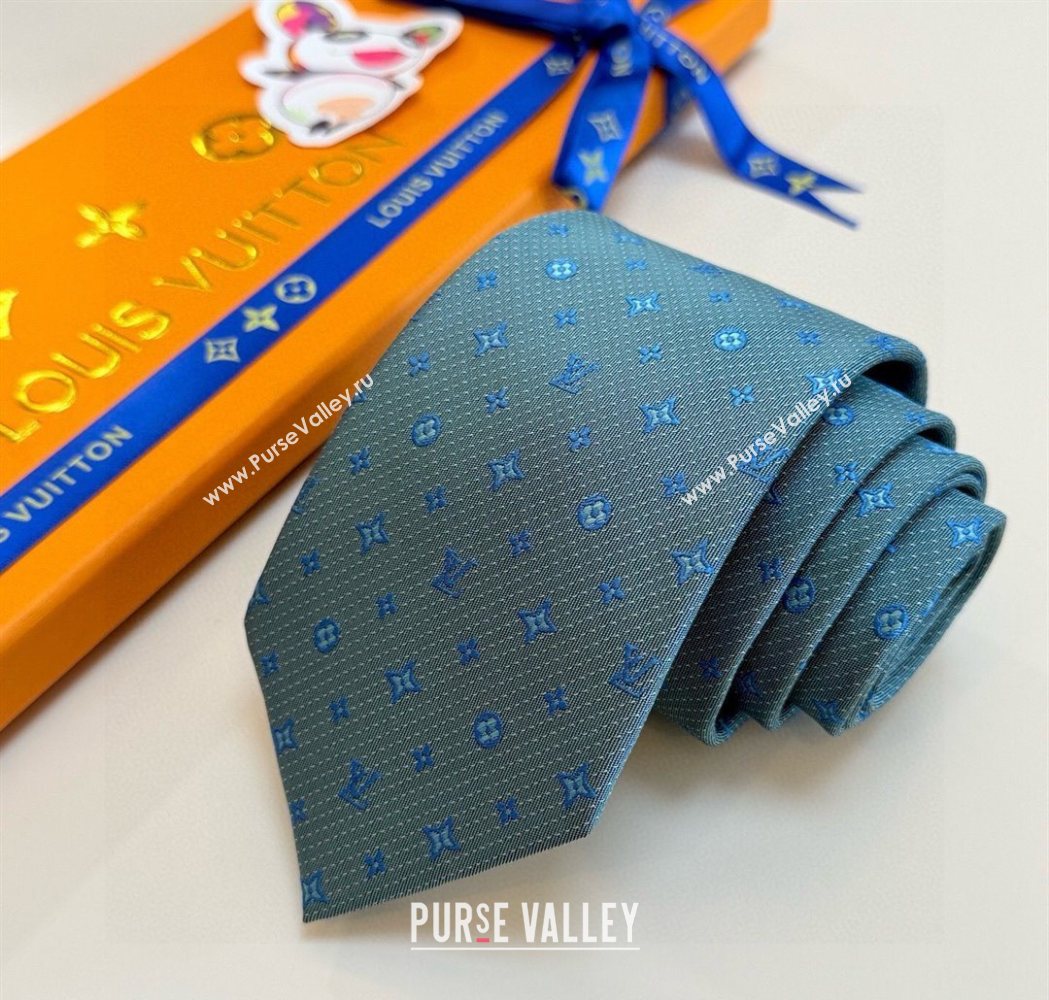 Louis Vuitton Mens Monogram Double Dots Silk Tie Light Blue 2025 LV111203 (XMN-251112019)
