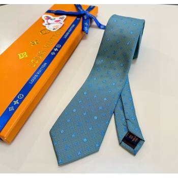 Louis Vuitton Mens Monogram Double Dots Silk Tie Light Blue 2025 LV111203 (XMN-251112019)