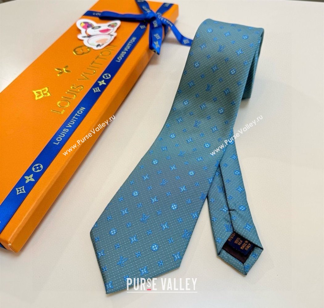 Louis Vuitton Mens Monogram Double Dots Silk Tie Light Blue 2025 LV111203 (XMN-251112019)