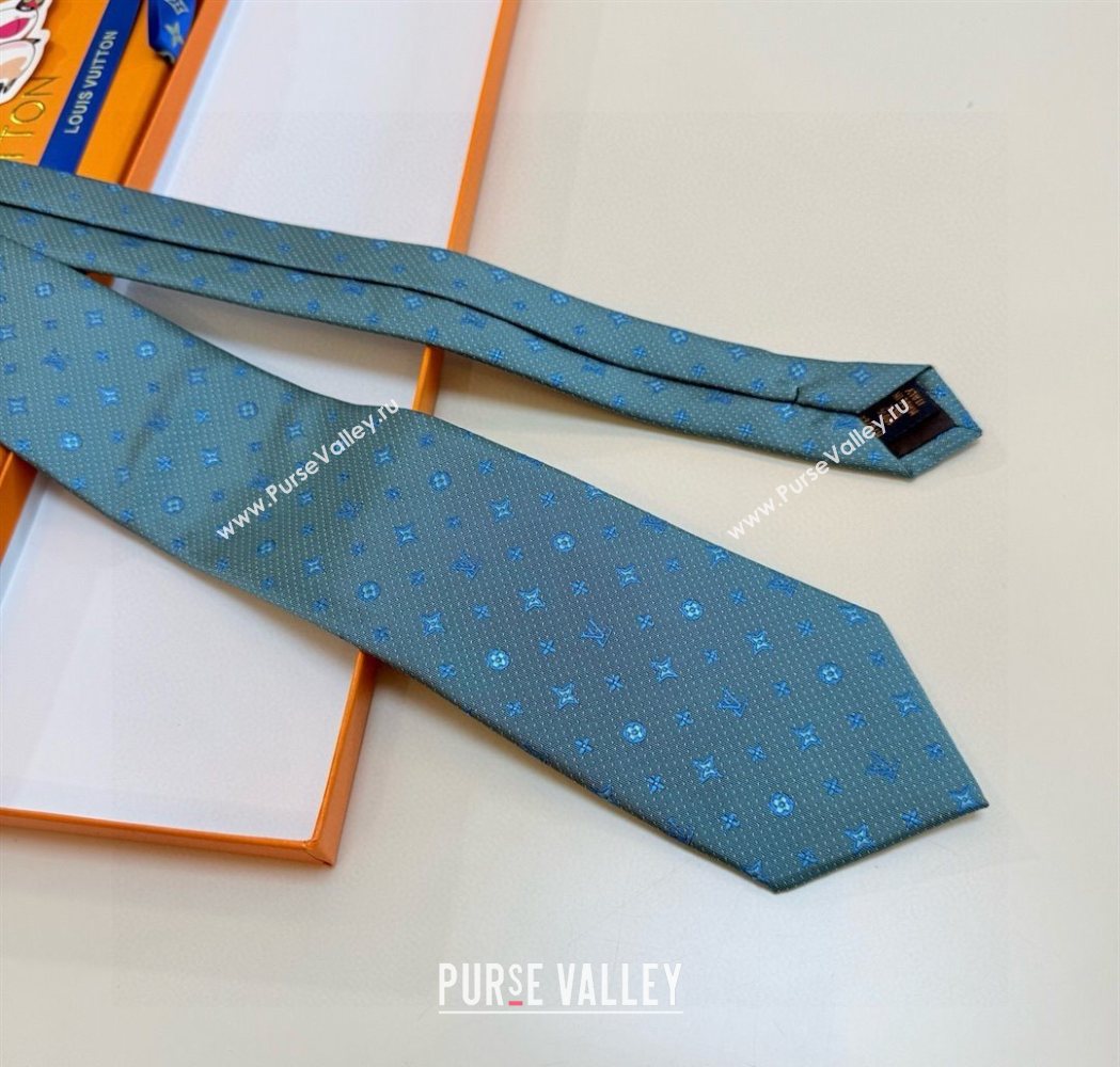 Louis Vuitton Mens Monogram Double Dots Silk Tie Light Blue 2025 LV111203 (XMN-251112019)