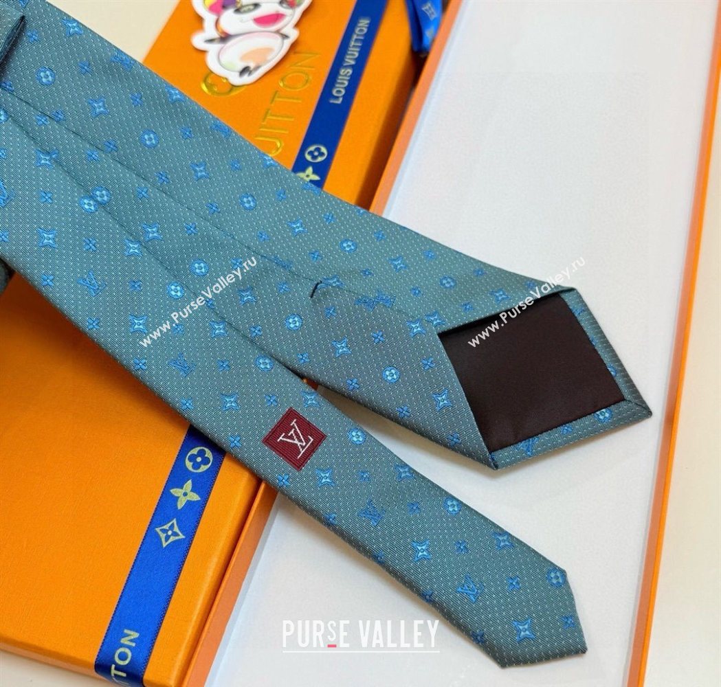 Louis Vuitton Mens Monogram Double Dots Silk Tie Light Blue 2025 LV111203 (XMN-251112019)