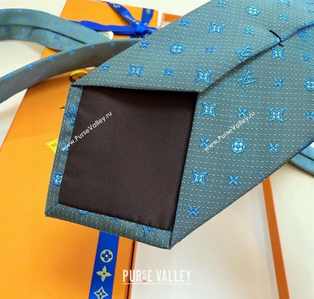 Louis Vuitton Mens Monogram Double Dots Silk Tie Light Blue 2025 LV111203 (XMN-251112019)