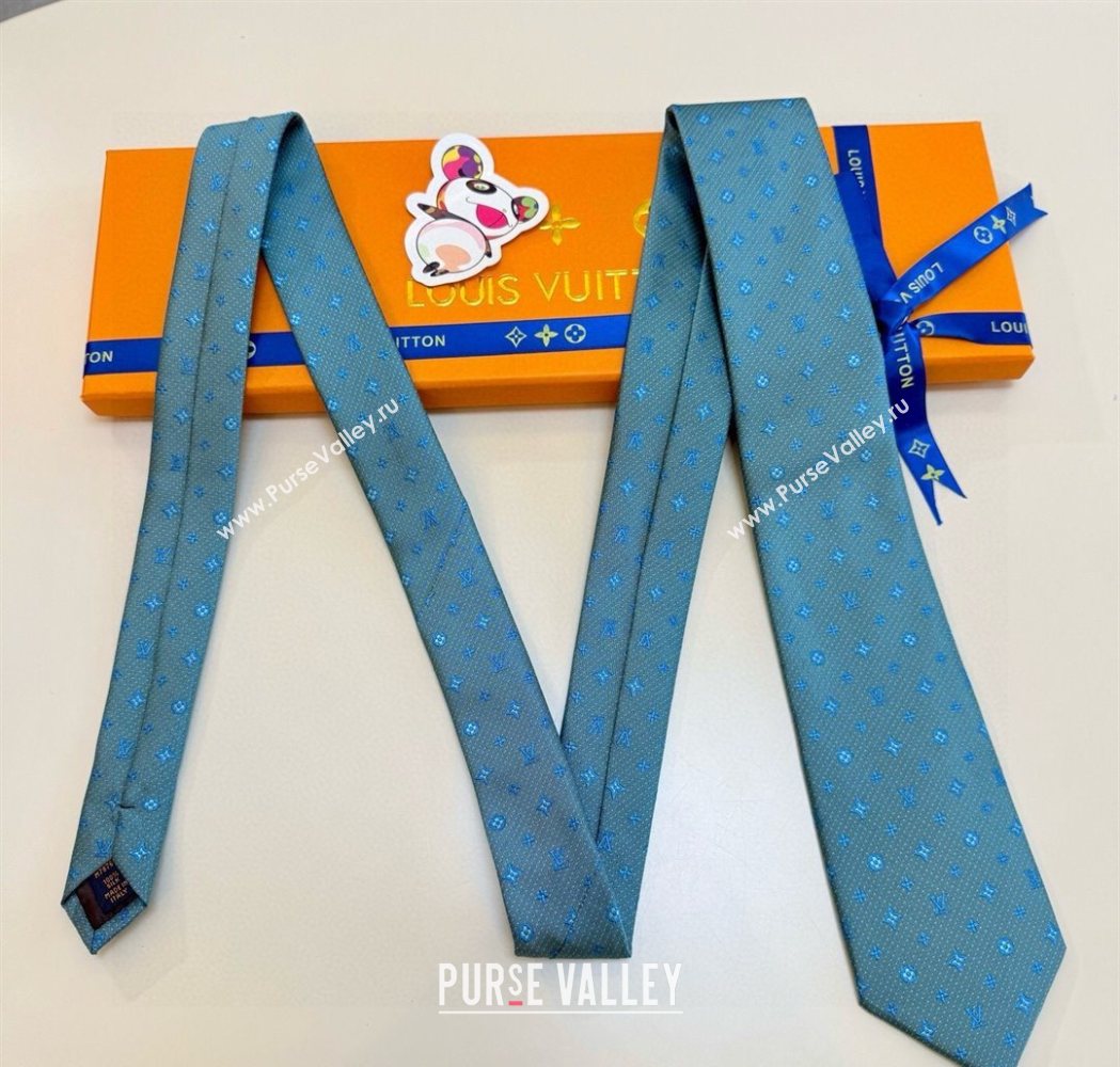 Louis Vuitton Mens Monogram Double Dots Silk Tie Light Blue 2025 LV111203 (XMN-251112019)