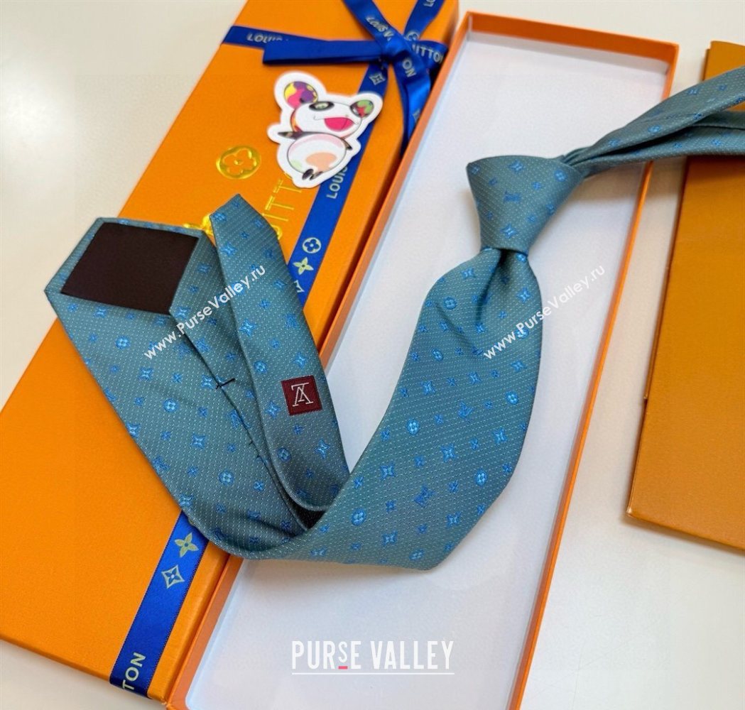 Louis Vuitton Mens Monogram Double Dots Silk Tie Light Blue 2025 LV111203 (XMN-251112019)