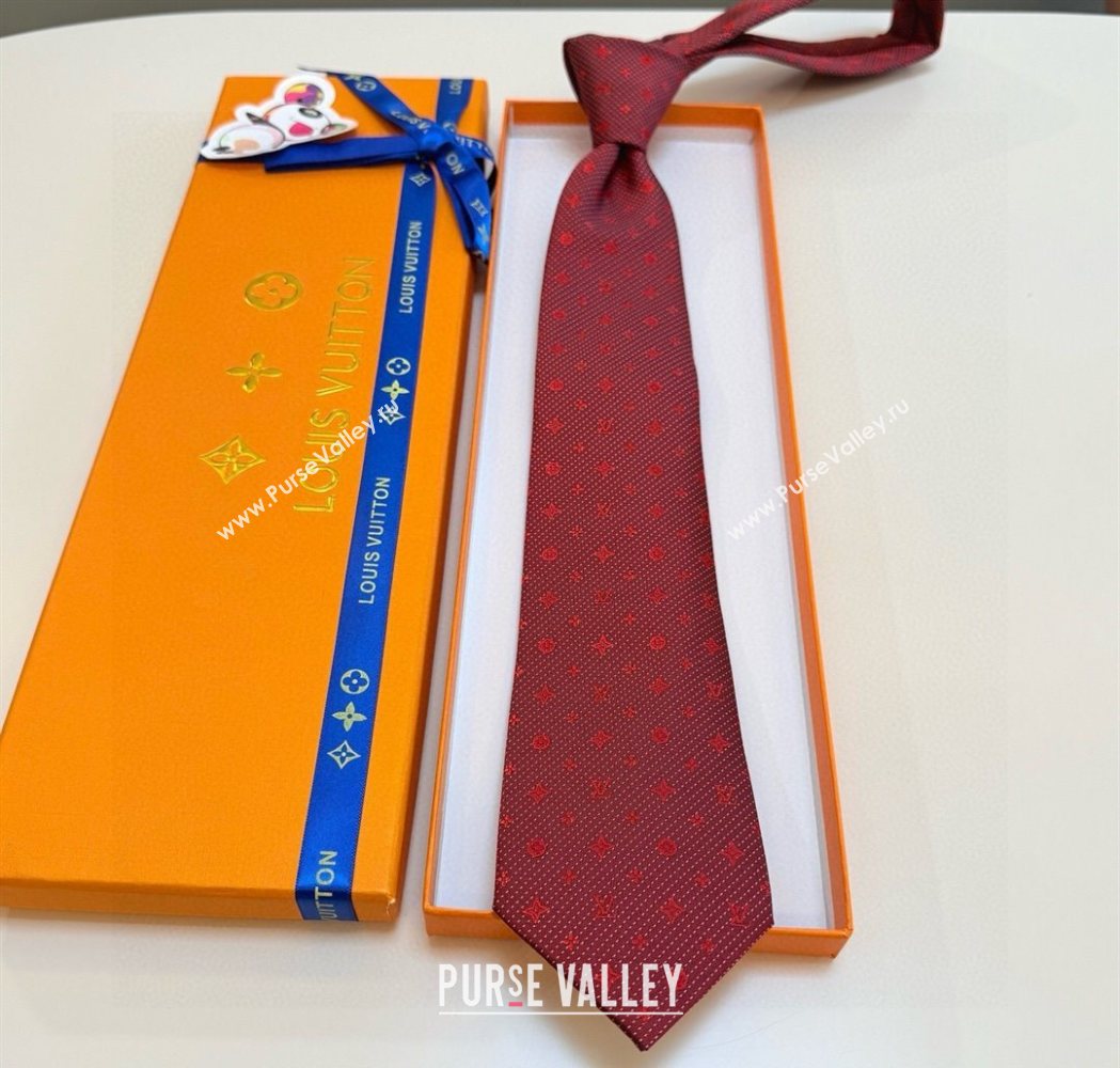 Louis Vuitton Mens Monogram Double Dots Silk Tie Red 2025 LV111203 (XMN-251112020)