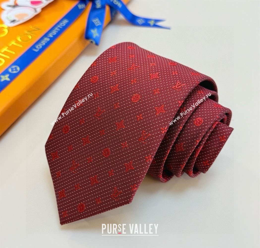 Louis Vuitton Mens Monogram Double Dots Silk Tie Red 2025 LV111203 (XMN-251112020)