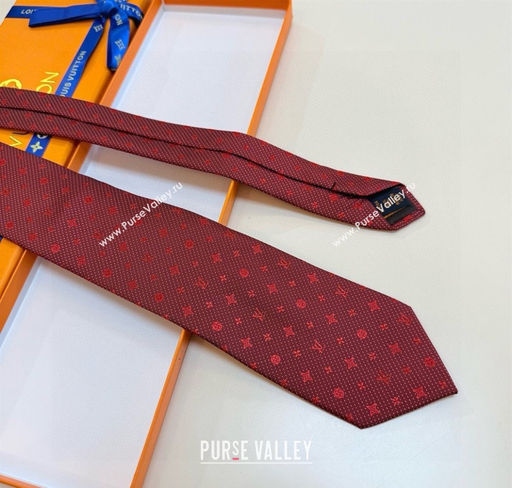 Louis Vuitton Mens Monogram Double Dots Silk Tie Red 2025 LV111203 (XMN-251112020)