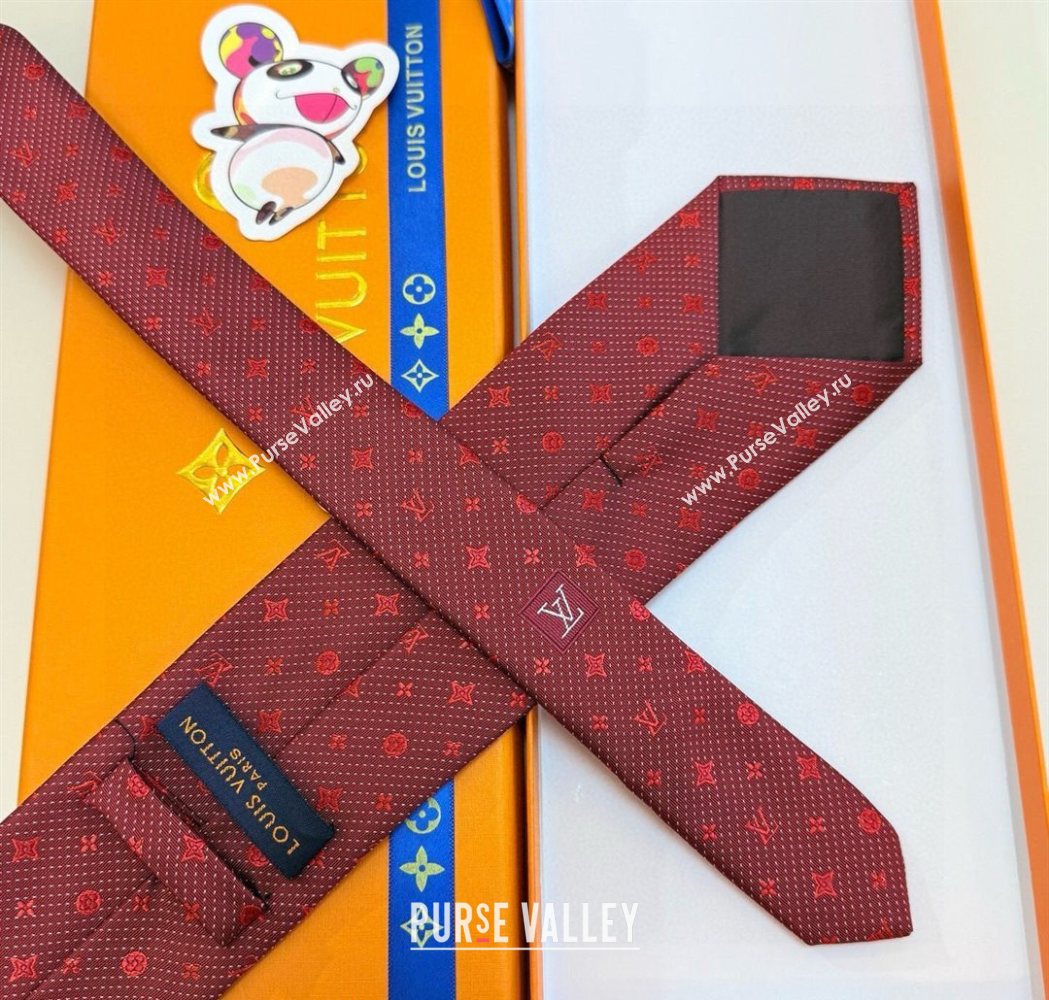 Louis Vuitton Mens Monogram Double Dots Silk Tie Red 2025 LV111203 (XMN-251112020)