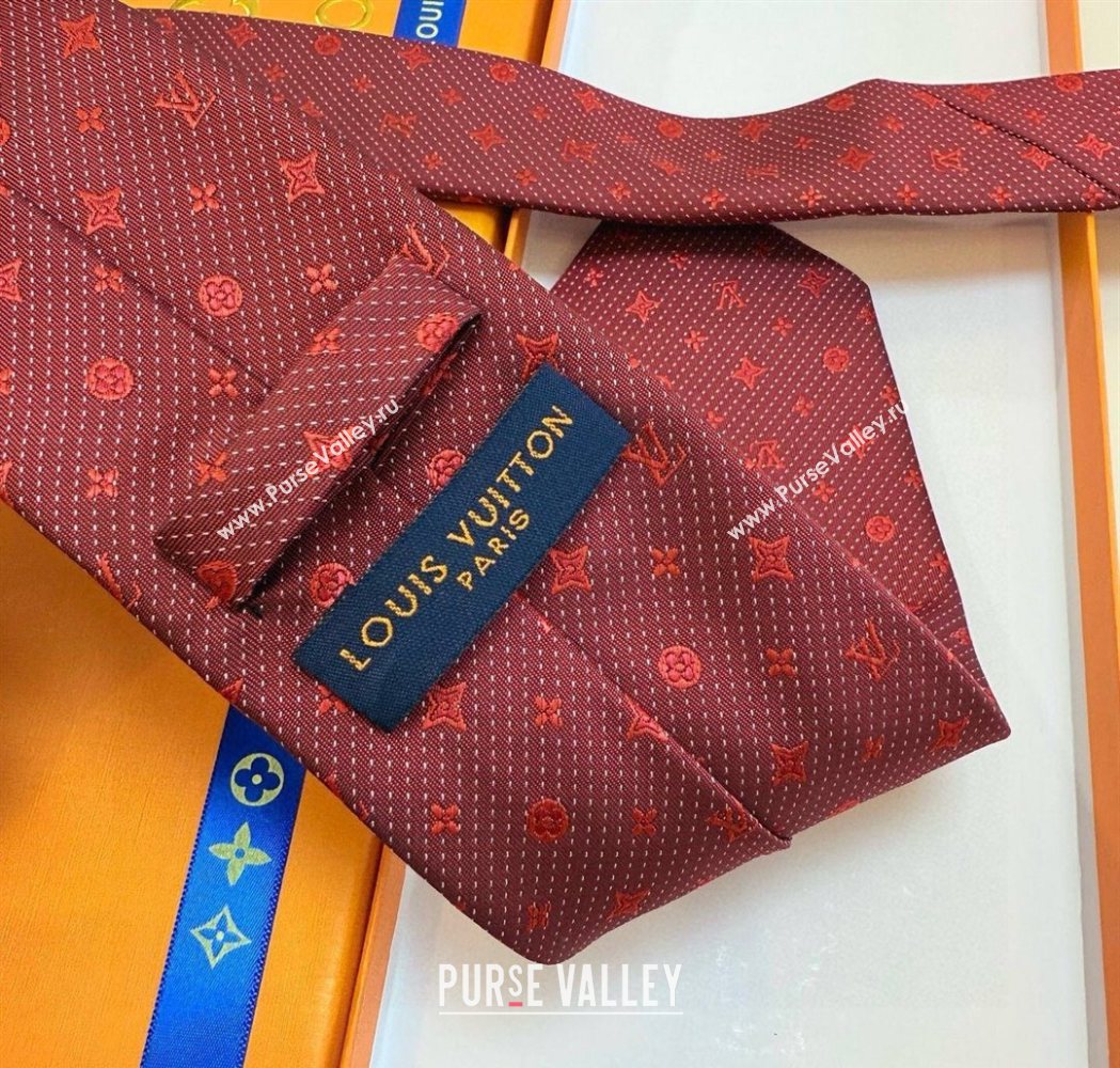 Louis Vuitton Mens Monogram Double Dots Silk Tie Red 2025 LV111203 (XMN-251112020)