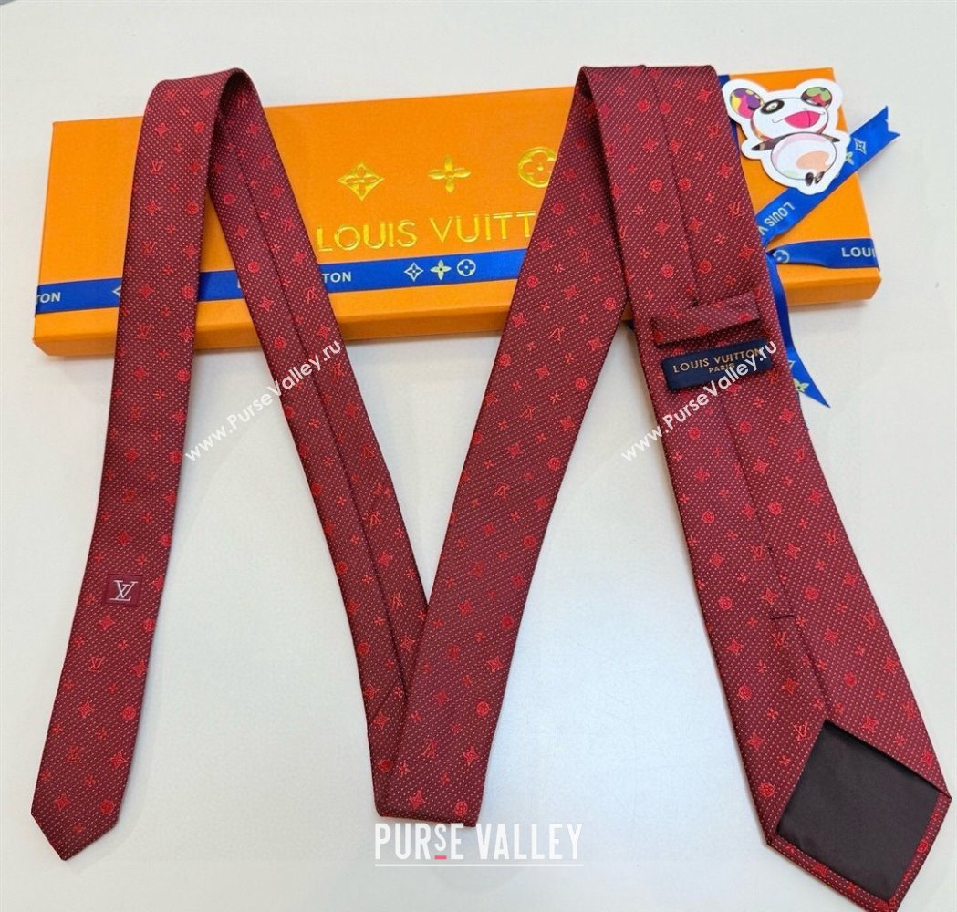 Louis Vuitton Mens Monogram Double Dots Silk Tie Red 2025 LV111203 (XMN-251112020)