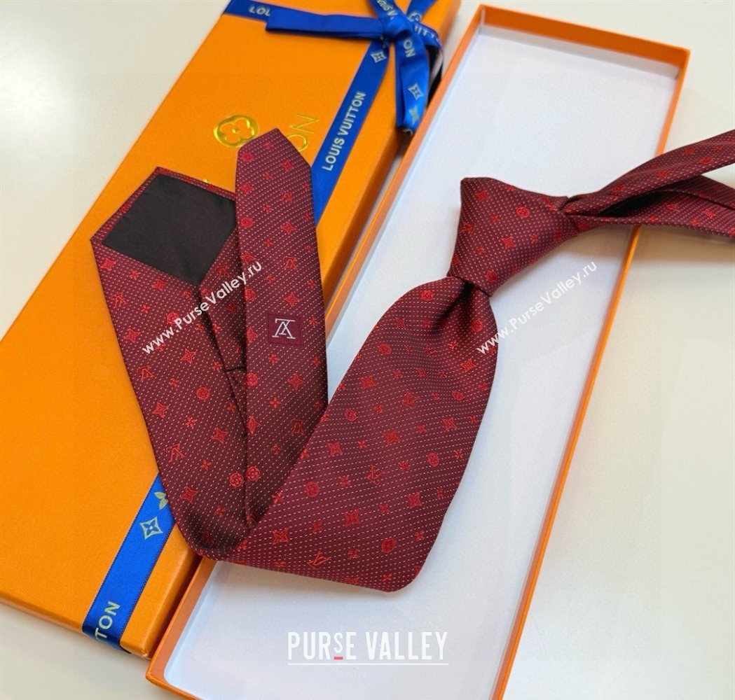 Louis Vuitton Mens Monogram Double Dots Silk Tie Red 2025 LV111203 (XMN-251112020)