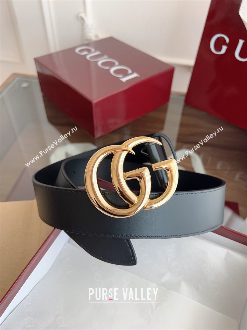 Gucci Smooth Calfskin Belt 4cm G111733 Black/Gold 2025 (99-25111733)