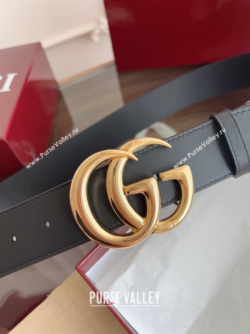 Gucci Smooth Calfskin Belt 4cm G111733 Black/Gold 2025 (99-25111733)