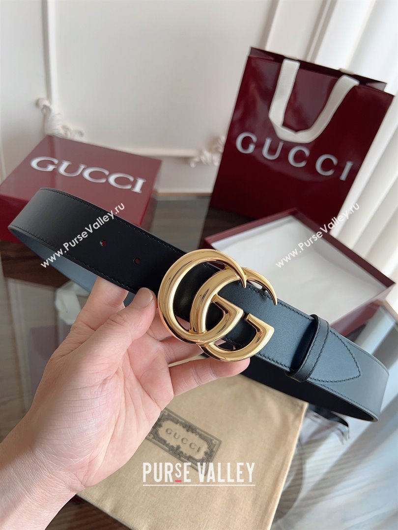 Gucci Smooth Calfskin Belt 4cm G111733 Black/Gold 2025 (99-25111733)