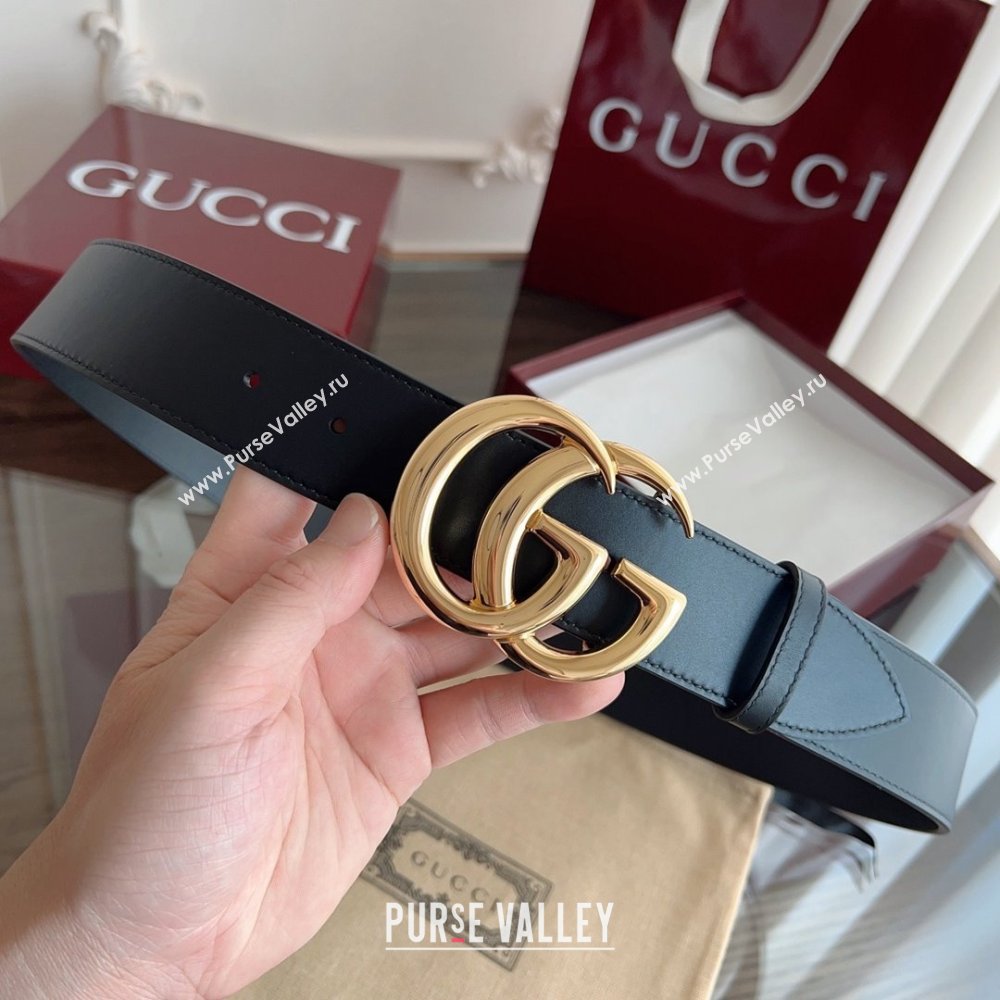 Gucci Smooth Calfskin Belt 4cm G111733 Black/Gold 2025 (99-25111733)