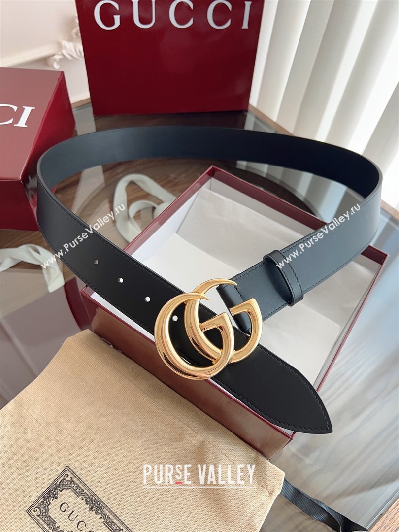 Gucci Smooth Calfskin Belt 4cm G111733 Black/Gold 2025 (99-25111733)
