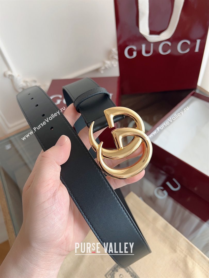 Gucci Smooth Calfskin Belt 4cm G111733 Black/Gold 2025 (99-25111733)