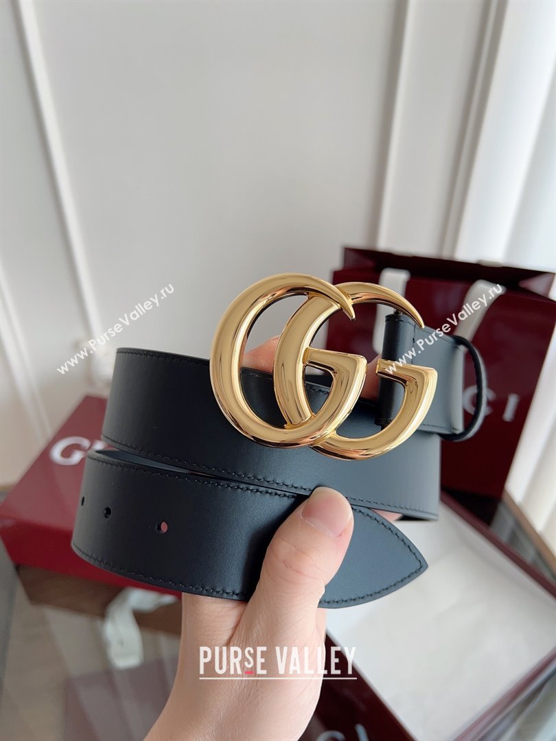 Gucci Smooth Calfskin Belt 4cm G111733 Black/Gold 2025 (99-25111733)