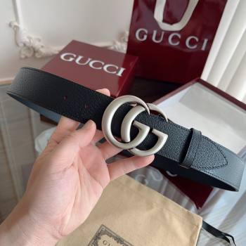Gucci Grained Calfskin Belt 4cm G111734 Black/Silver 2025 (99-25111734)