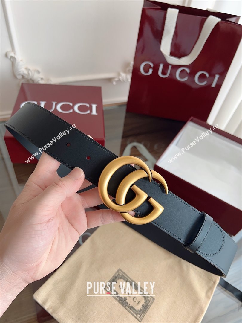 Gucci Smooth Calfskin Belt 4cm G111732 Black/Gold 2025 (99-25111732)