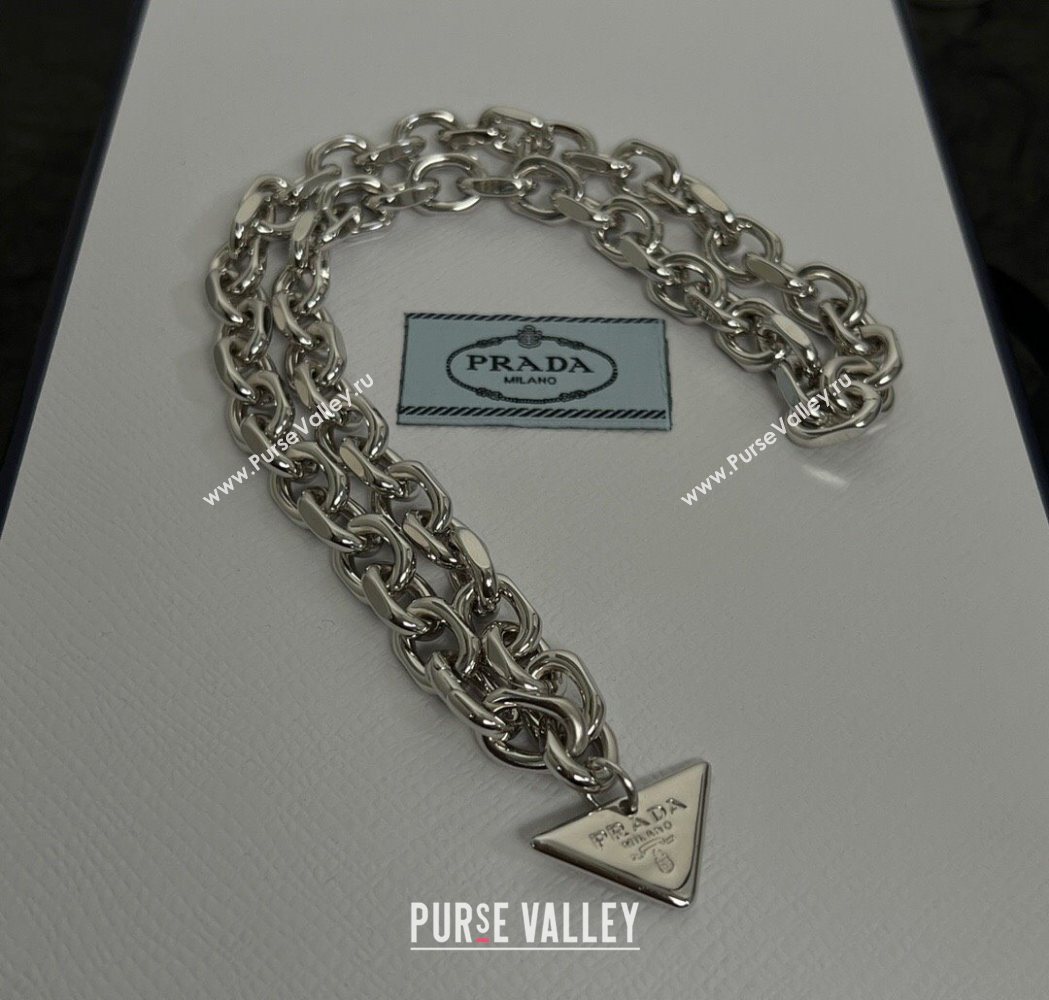 Prada Chain Logo Pendant Necklace Silver 2025 1112 (YF-251112150)