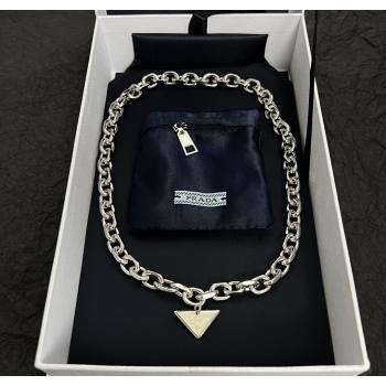 Prada Chain Logo Pendant Necklace Silver 2025 1112 (YF-251112150)