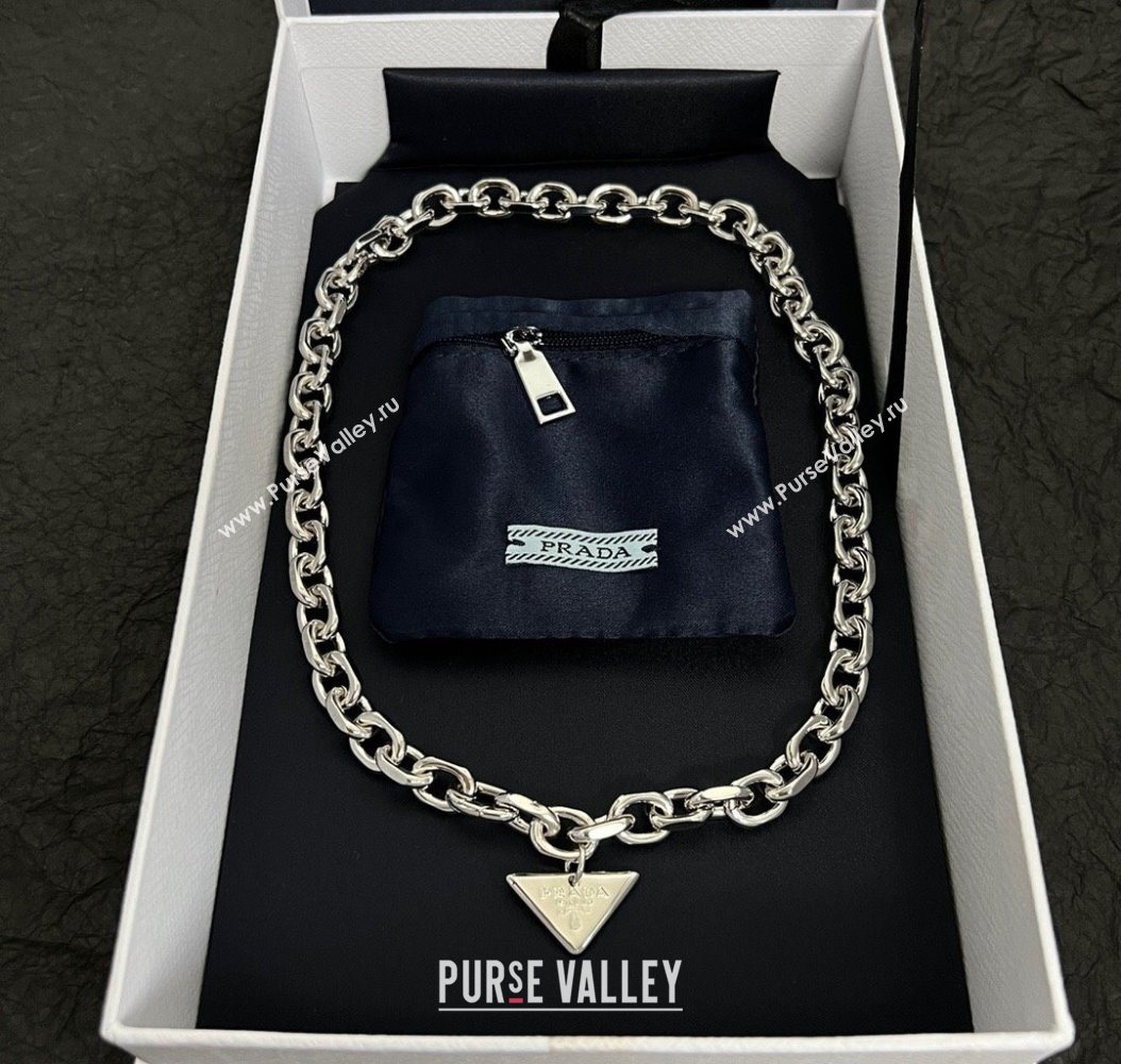 Prada Chain Logo Pendant Necklace Silver 2025 1112 (YF-251112150)