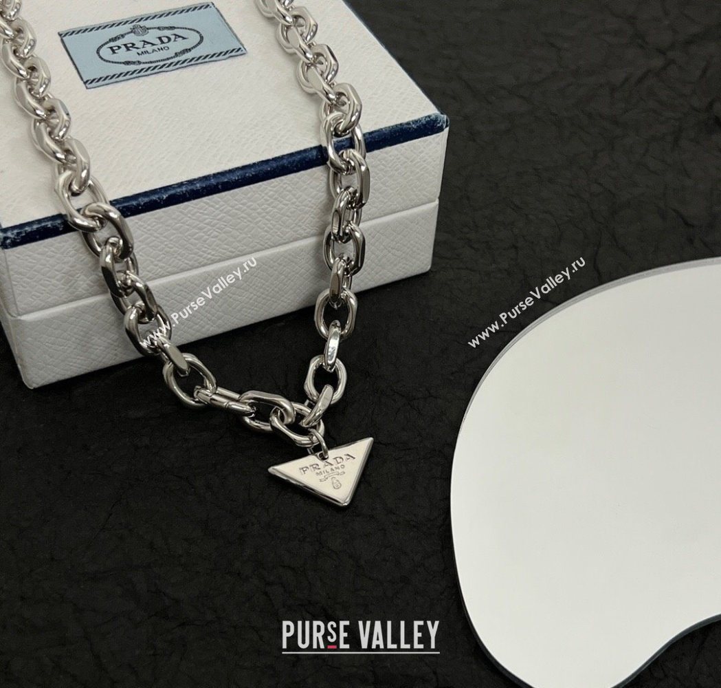 Prada Chain Logo Pendant Necklace Silver 2025 1112 (YF-251112150)