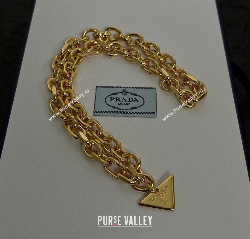 Prada Chain Logo Pendant Necklace Gold 2025 1112 (YF-251112151)