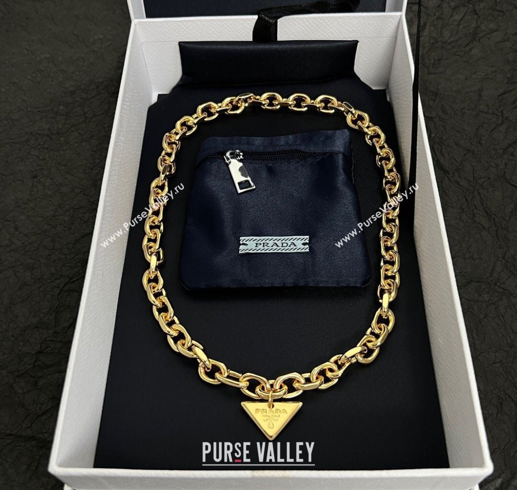 Prada Chain Logo Pendant Necklace Gold 2025 1112 (YF-251112151)