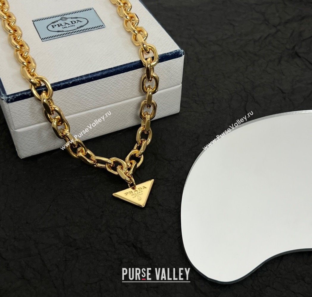 Prada Chain Logo Pendant Necklace Gold 2025 1112 (YF-251112151)