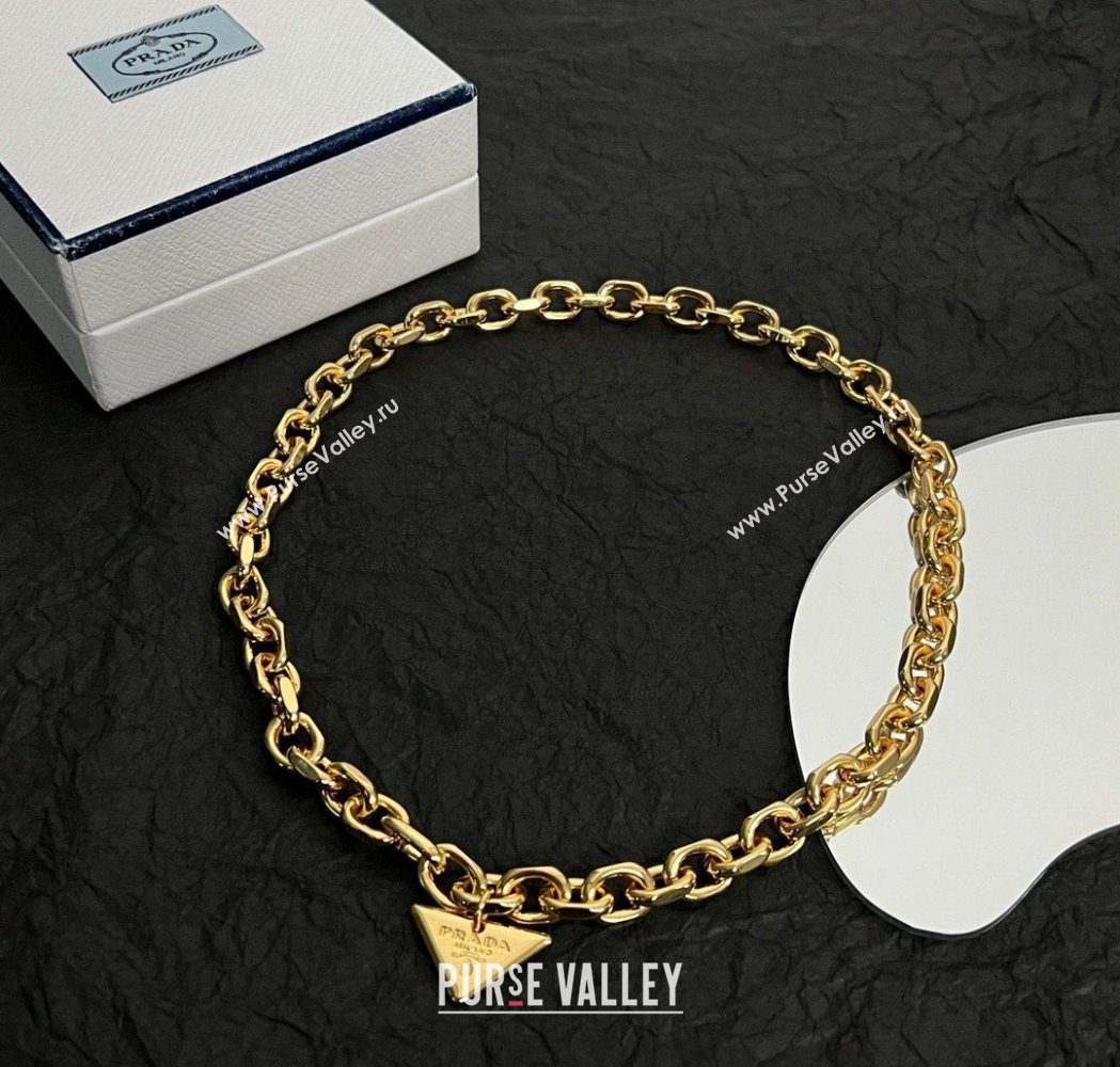 Prada Chain Logo Pendant Necklace Gold 2025 1112 (YF-251112151)