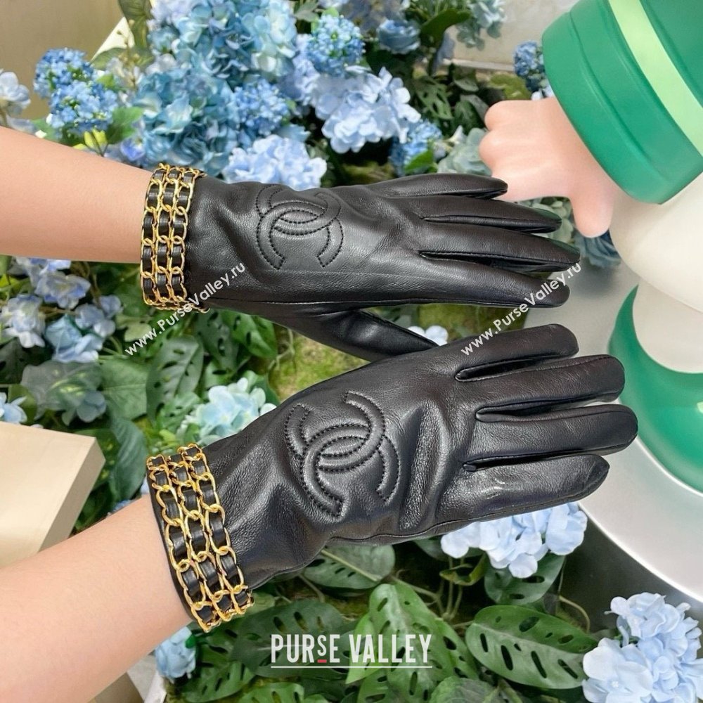 Chanel Lambskin Gloves with Chain CH111305 Black 2025 (A-25111305)