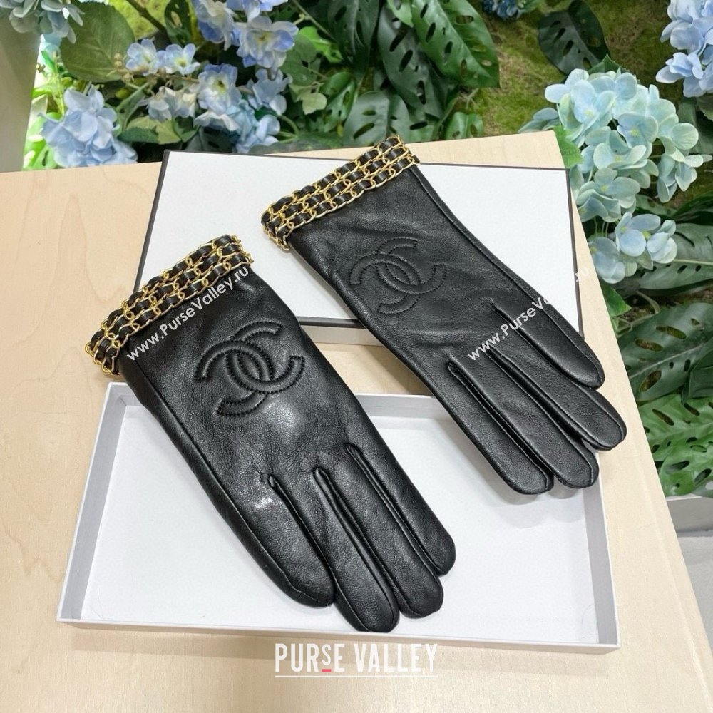 Chanel Lambskin Gloves with Chain CH111305 Black 2025 (A-25111305)