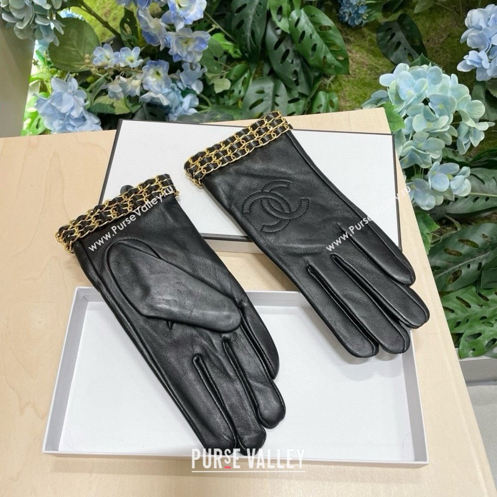 Chanel Lambskin Gloves with Chain CH111305 Black 2025 (A-25111305)