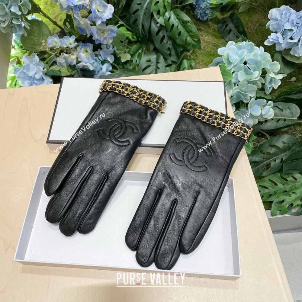 Chanel Lambskin Gloves with Chain CH111305 Black 2025 (A-25111305)