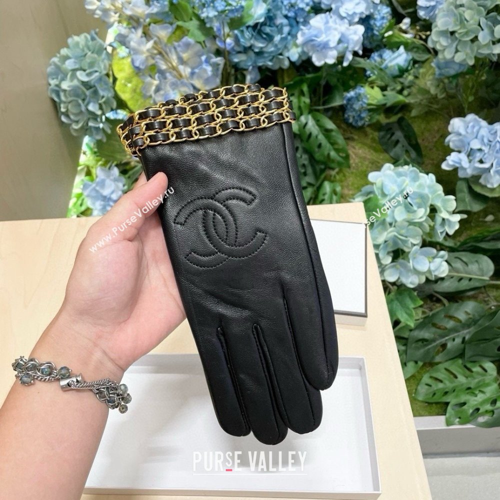 Chanel Lambskin Gloves with Chain CH111305 Black 2025 (A-25111305)