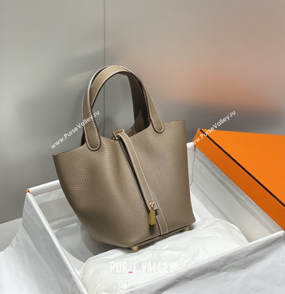 Hermes Picotin Lock Mini Bag 18cm in Togo Calfskin Leather Elephant Grey/Gold 2025 (FL-25111213)