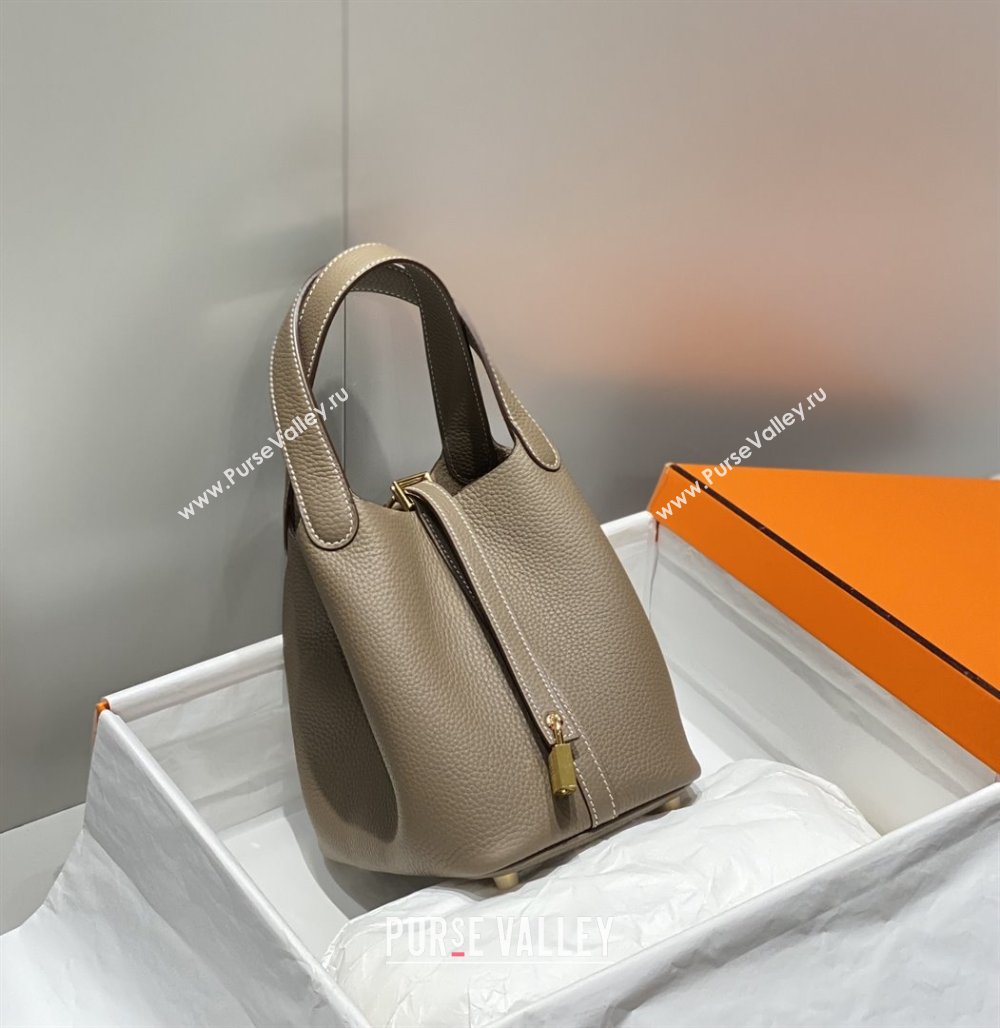 Hermes Picotin Lock Mini Bag 18cm in Togo Calfskin Leather Elephant Grey/Gold 2025 (FL-25111213)