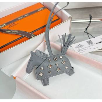 Hermes Rodeo Robeo Coeur Horse Bag Charm in Lambskin Leather with Studs Grey 2025 (HY-251113154)