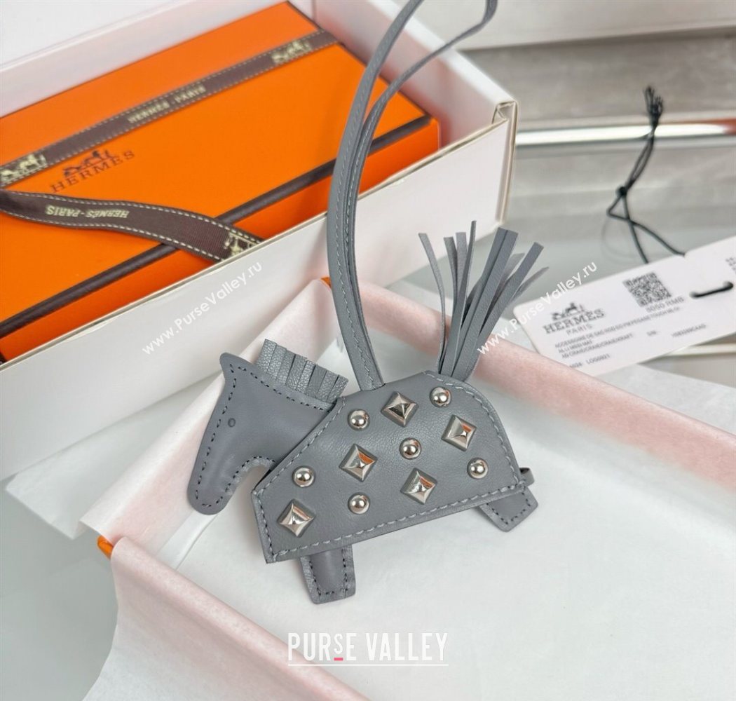 Hermes Rodeo Robeo Coeur Horse Bag Charm in Lambskin Leather with Studs Grey 2025 (HY-251113154)