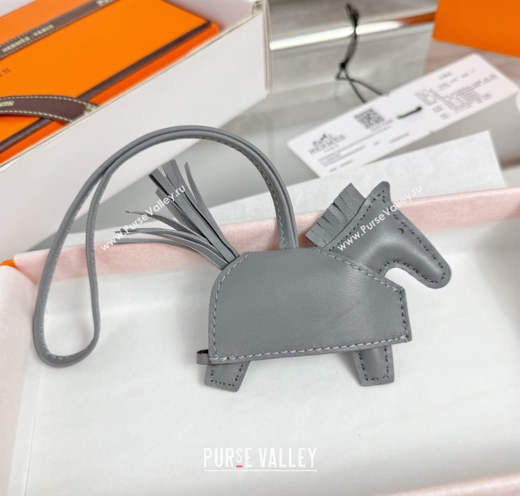 Hermes Rodeo Robeo Coeur Horse Bag Charm in Lambskin Leather with Studs Grey 2025 (HY-251113154)