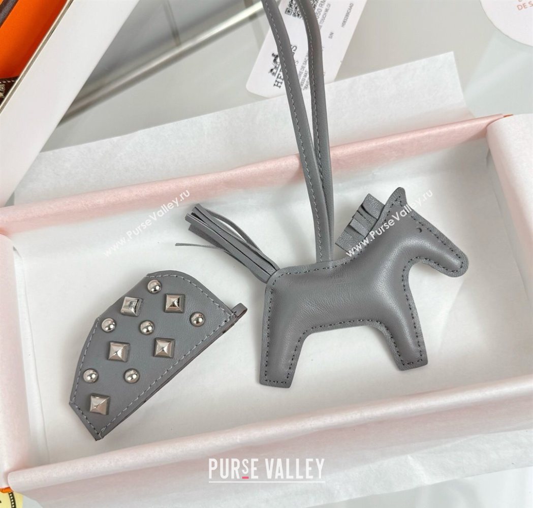 Hermes Rodeo Robeo Coeur Horse Bag Charm in Lambskin Leather with Studs Grey 2025 (HY-251113154)