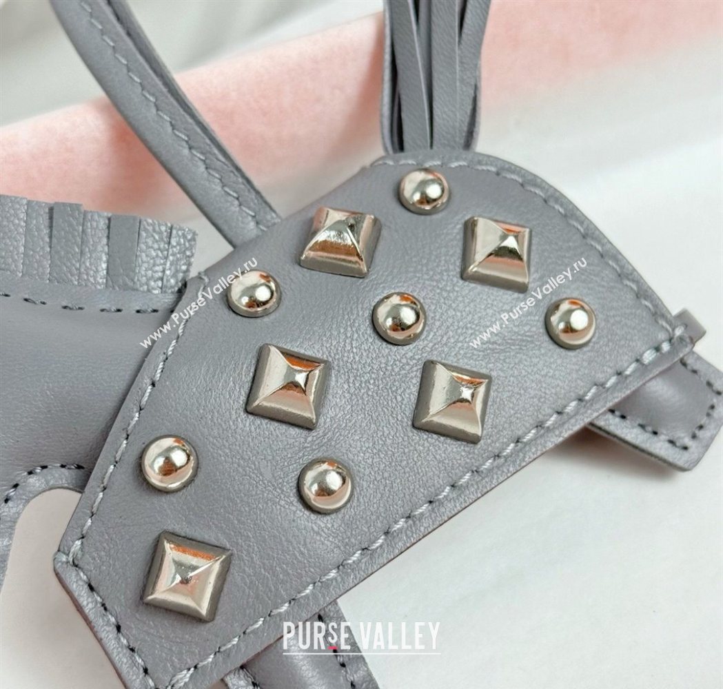 Hermes Rodeo Robeo Coeur Horse Bag Charm in Lambskin Leather with Studs Grey 2025 (HY-251113154)
