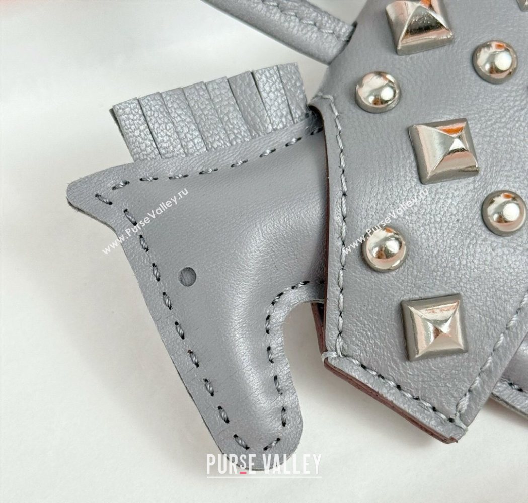Hermes Rodeo Robeo Coeur Horse Bag Charm in Lambskin Leather with Studs Grey 2025 (HY-251113154)